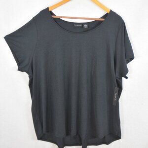 Tahari Women's Blouse 3X Black Round Neck Short Sleeve Top Shirt Tunic